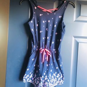 Adorable girls flowered, navy tank romper